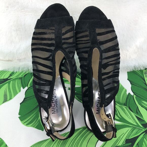 Michael Kors Black Zebra Peep Toe Wedge Heels 7 - Picture 11 of 13